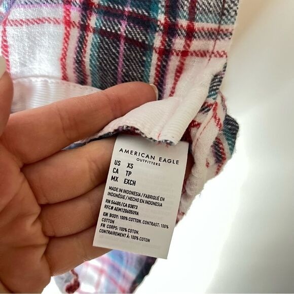 NWT American Eagle Soft Patchwork Flannel Button … - image 4