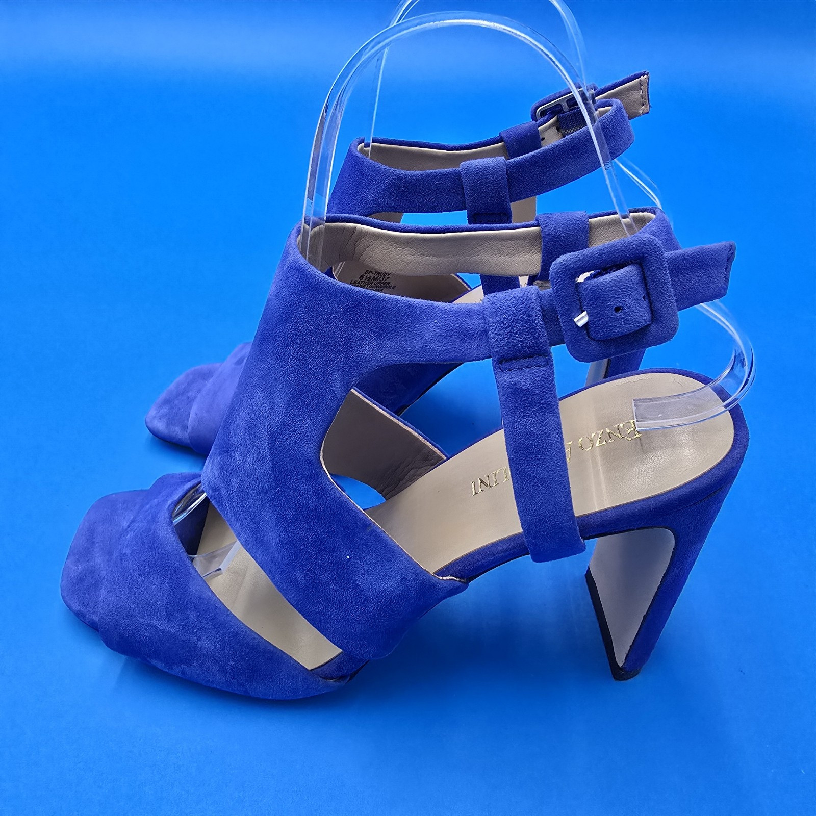 Enzo Angiolini Trudy Blue Suede Block Heel Sz EU 37