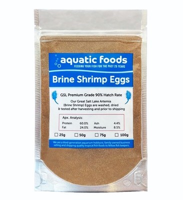 Aquatic Foods Inc. Brine Shrimp Eggs Premium Grade 90% Hatch Rate, Great Salt...