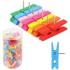 260 PCS Colorful Push Pin with Wooden Clips, Durable Wooden Push Pins, Decora...
