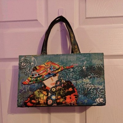 Art Graphic Print Multicolor Top Handle Bag with Studded Accents for Women