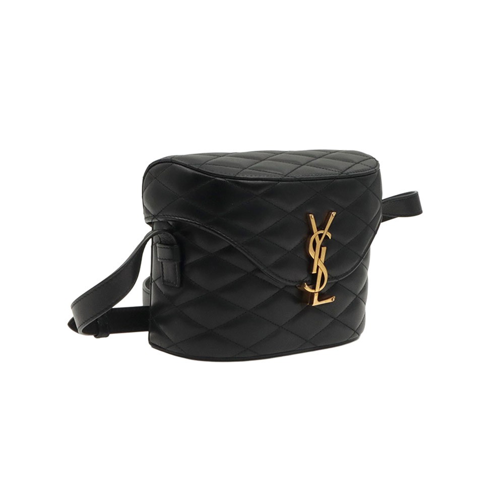 Borsa a tracolla Saint Laurent nera trapuntata agnello tono oro scatola 710080 142146289