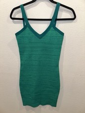 GUESS by Marciano Solid Green V-Neck Strappy Bodycon Zip Short Dress Size M