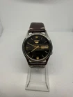 Vintage Seiko 5 Automatic Mens Watch With Brown Leather Band & Day-Date Display