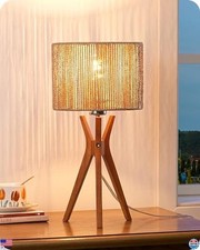 EDISHINE 17.5" Rattan Nightstand Lamp - Wood Bedside Light with Woven Shade, E26