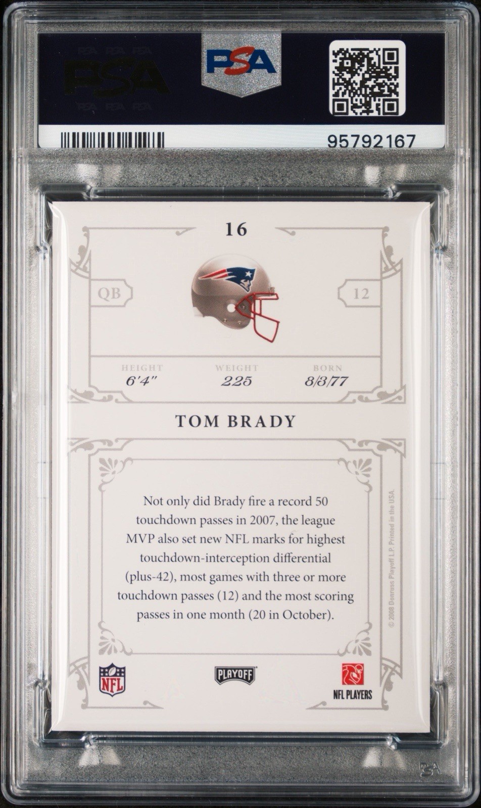 2008 PLAYOFF NATIONAL TREASURES SAMPLE #16 TOM BRADY AUTO PSA 9 DNA 10 view 2