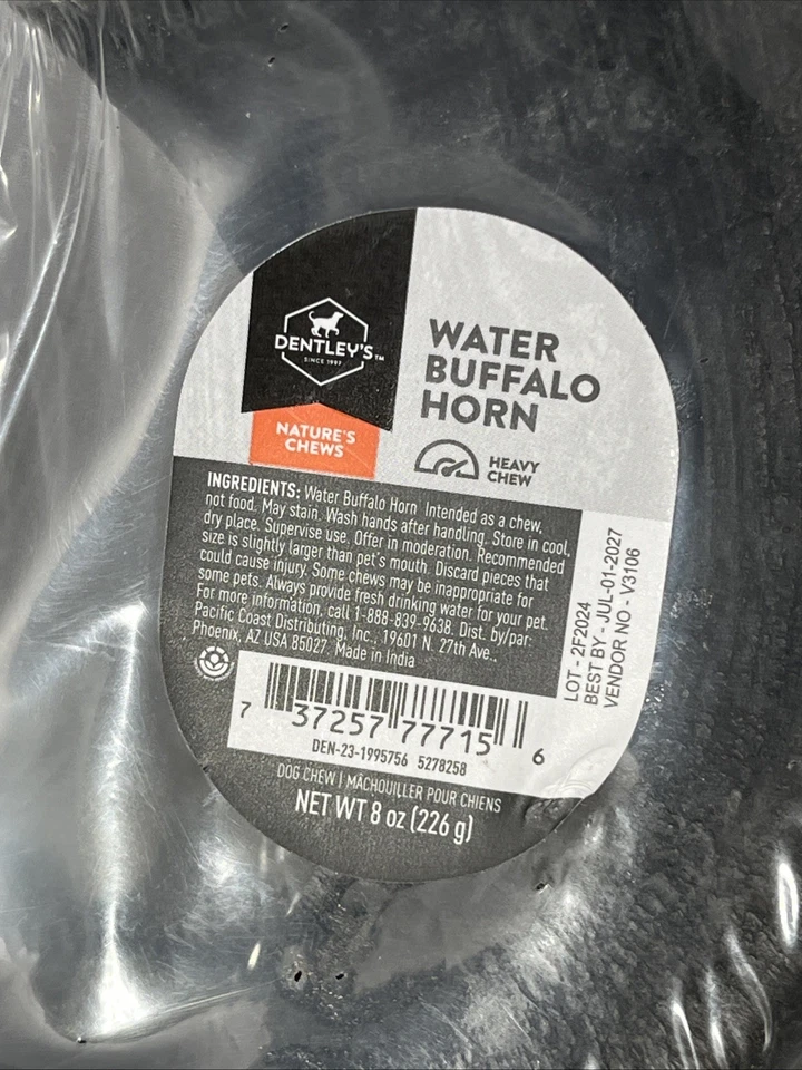 2 NUEVO Dentley’s Water Buffalo Bully Cuerno Masticable Perro Para Masticador Agresivo Sellado Foto 3 de 4
