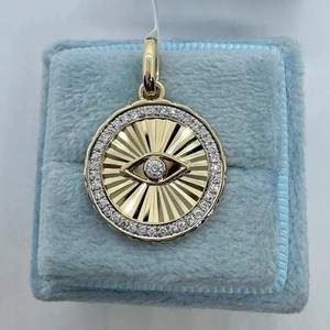 Authentic 1Ct Round Lab Created Diamond Evil Eye Pendant 14K Yellow Gold Plated 18"Chain