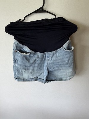 Ingrid & Isabel Maternity Midi Denim Shorts 2 High Rise Light Wash Pockets