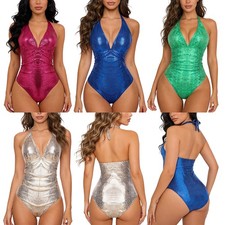 Women Bodysuit Sleeveless Jumpsuit With Chest Pads Leotard One Piece Bikini Gym