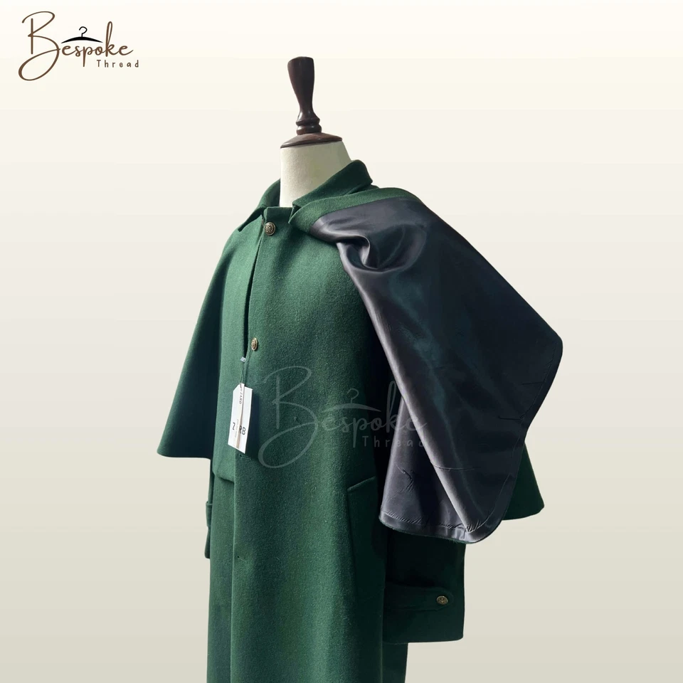 Capa Inverness de Lana Verde para Hombre - Abrigo Disfraz Steampunk Sherlock Holmes Foto 3 de 4