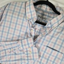 Peter Millar Button Down Shirt Mens XL Pastel Plaid Blue Pink Cotton Dress Shirt