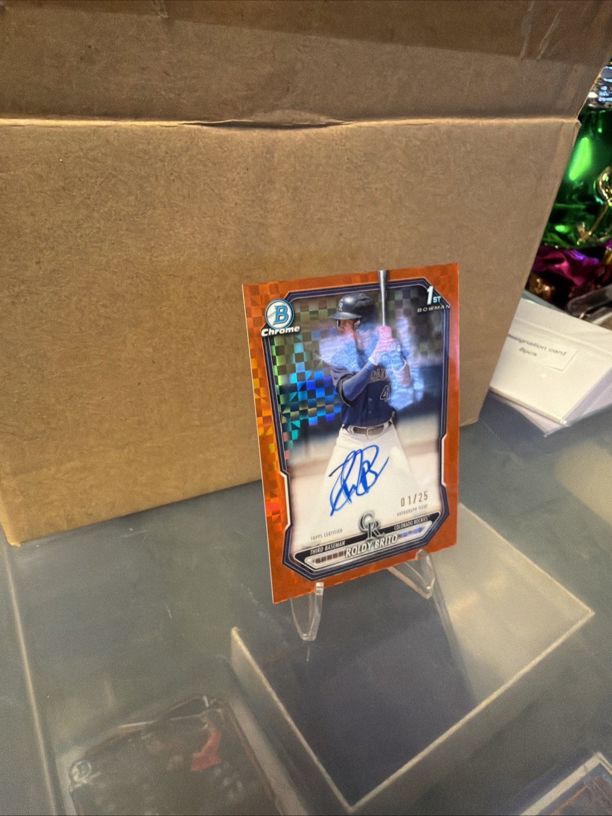 2026 Bowman Chrome Roldy Brito Orange X-fractor 1/25 Bookend Numbered!! view 1