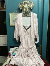 Nine West Womens Sleep Set 2X Chemise Nightgown & Robe Pink/Black Polka Dot A27