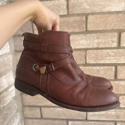 Frye Women s Harness Ankle Boots Brown Leather Moto Biker Western Distressed