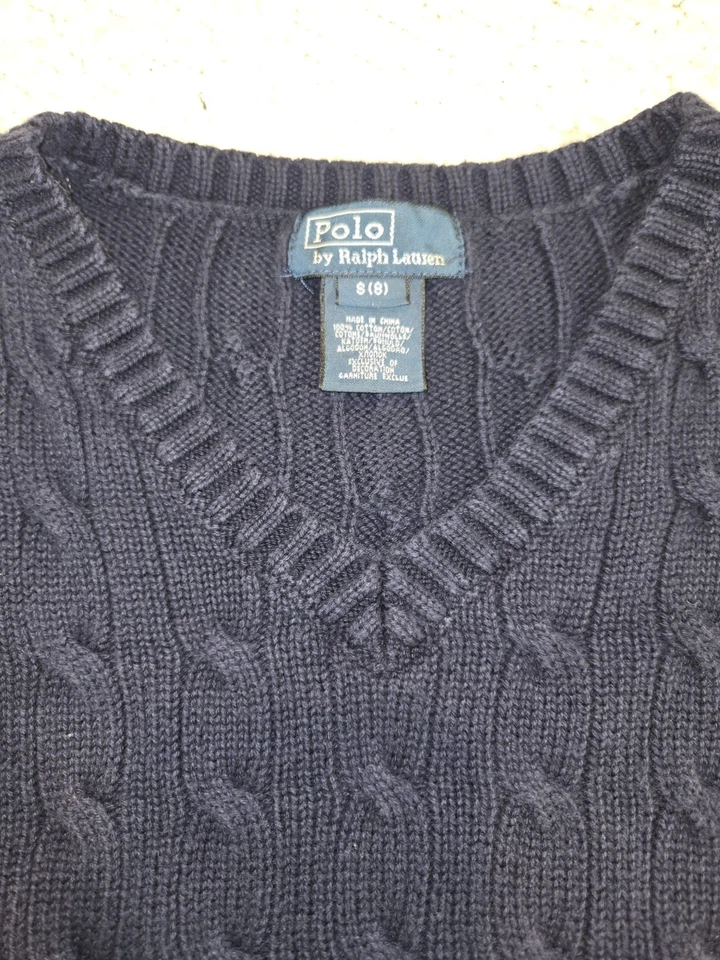 Polo By Ralph Lauren Mujer Tejido con Cable Suéter Chaleco Azul Marino Preppy Foto 2 de 4