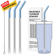 Prurex Reusable Metal Straws with Silicone 20oz Straight Straw, Light Blue 