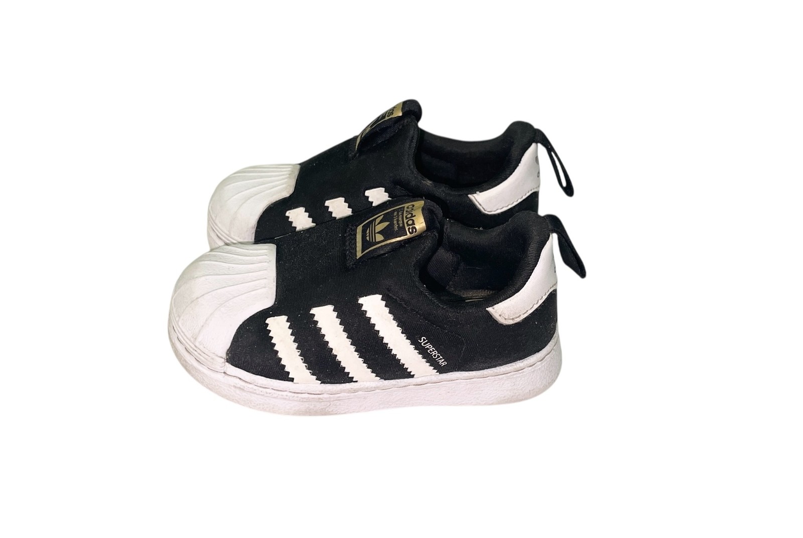 Adidas Superstar Toddler Shoes Black White Slip On Sneakers Size 5K-image