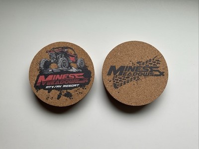 Mines & Meadows ATV Park Beer Coasters Cork Board Set Of 8 NEW