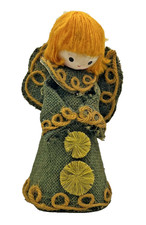 Vintage Christmas Angel Burlap Jute Mid Century 7" Tree Topper Cone 60's 70's