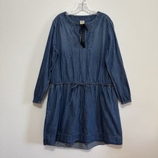 Gap 1969 Denim Blue Jean Long Sleeve Peasant Tunic Dress Womens Size XL