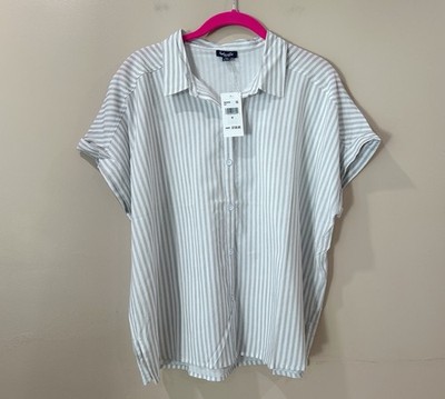 NWT Splendid Grey White Striped Popover Button Up Shirt Top Blouse Women M