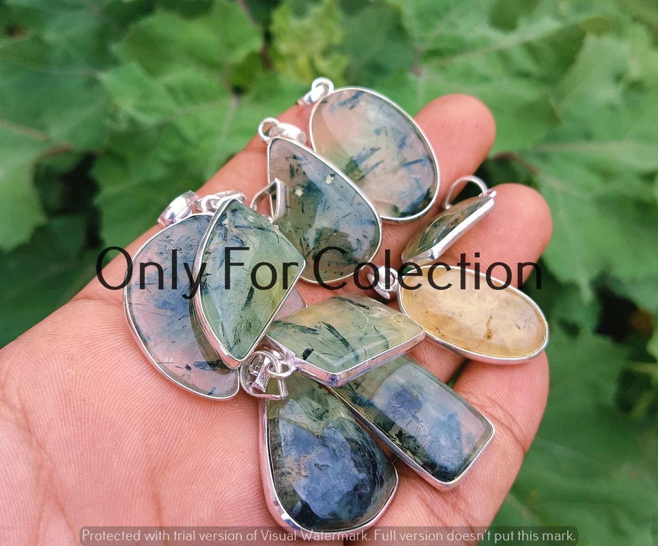 Lote de colgantes enchapados en plata de ley 925 con piedras preciosas de prehnita joyas de verano Foto 2 de 2