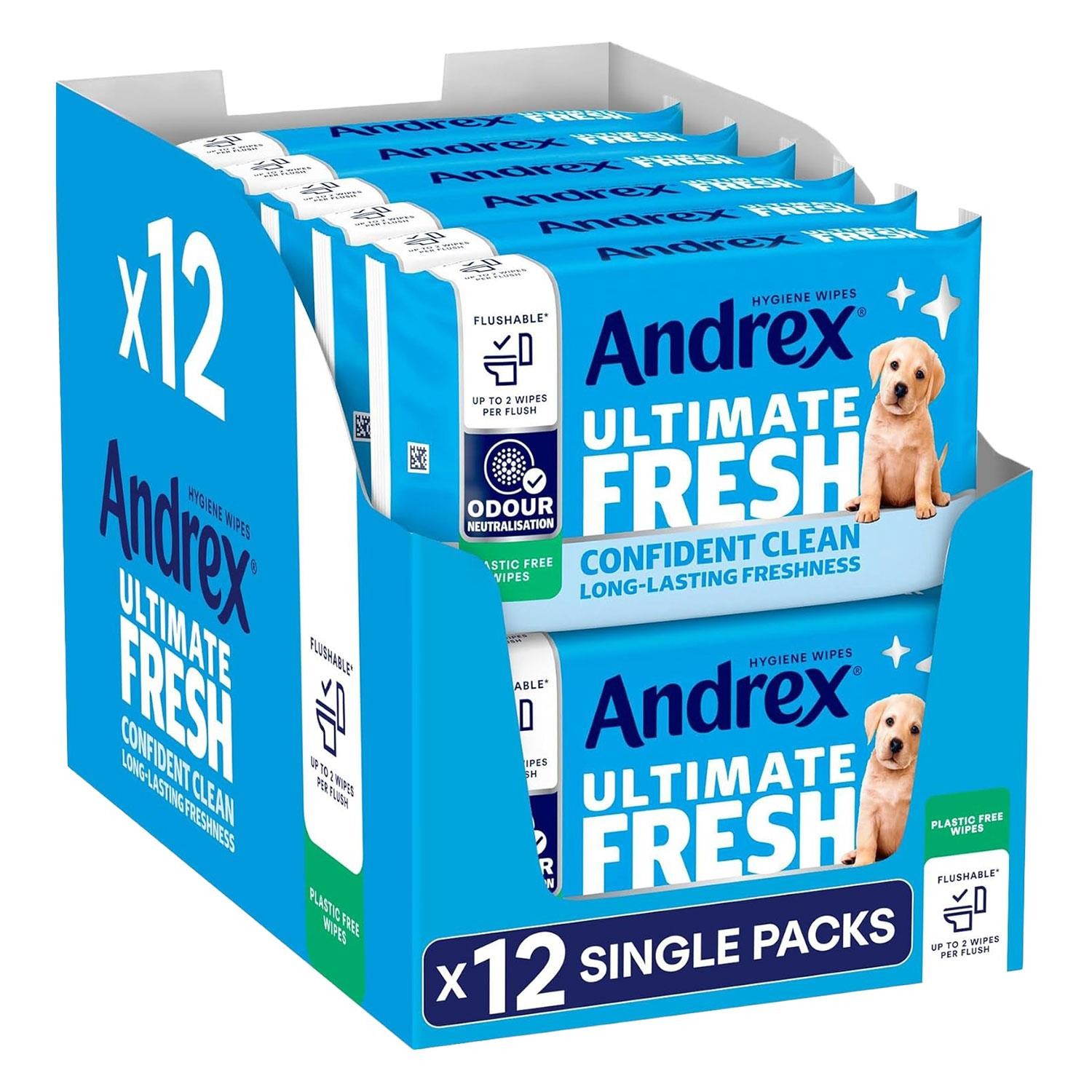 Andrex Washlets Confident Clean Biodegradable & Flushable Toilet Wipes, 12 Pack