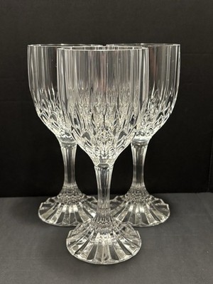 3 PC Cristal d'Arques JG Durand Bretagne Clear Cut Crystal Wine Glasses