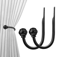 Curtain Holdbacks Black 2Pcs, Curtain Tiebacks Wall Mounted Curtain Hooks Holder