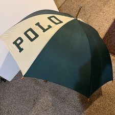 Polo Ralph Lauren Umbrella Large Manual Classic Wood Handle Nylon Rain Accessory