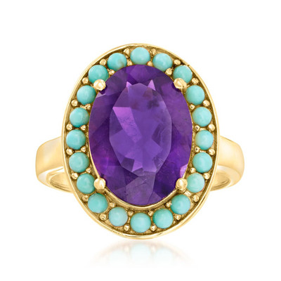 Sterling Silver Ring Natural African Amethyst With Campitos Turquoise Ring