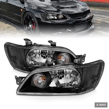 Black Replcement Headlights Set For 02-03 Mitsubishi Lancer - Passenger And Driv