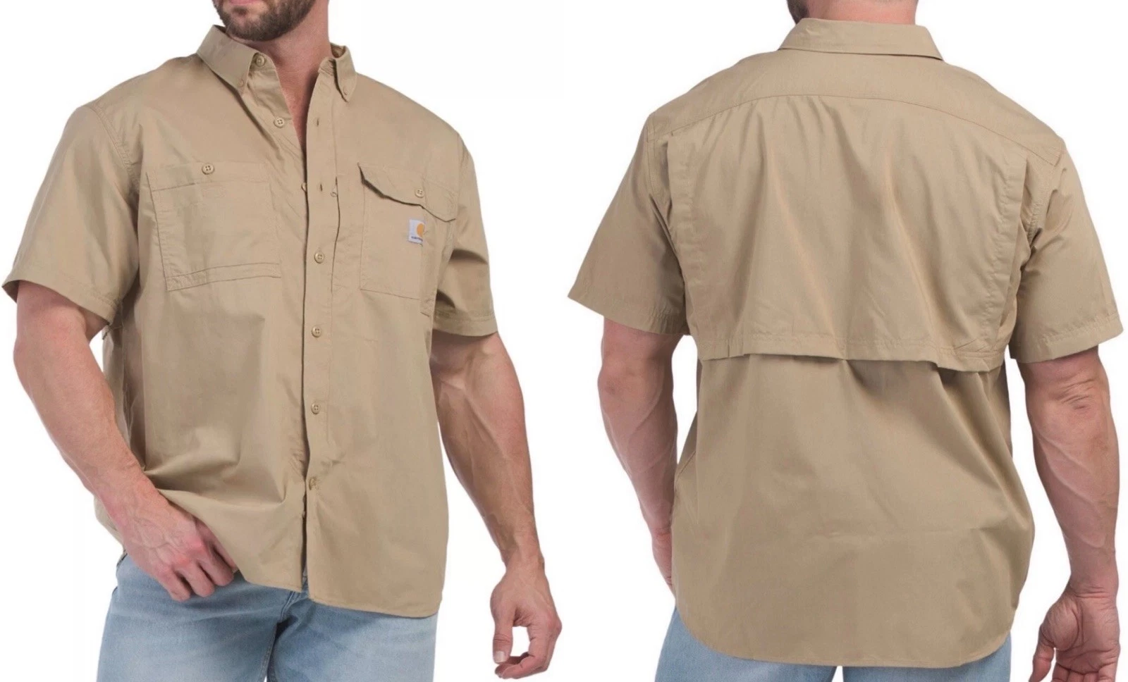 Carhartt Force Ridgefield Shirt XL Khaki Logo Button-Up Pockets FastDry Vented