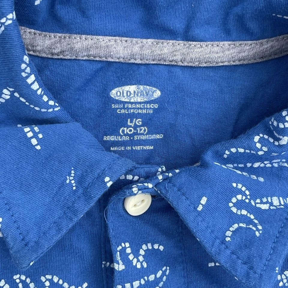 Old Navy Boys L (10-12) Blue Shark Print Polo Shirt Short Sleeve Cotton Blend - Image 2 of 4