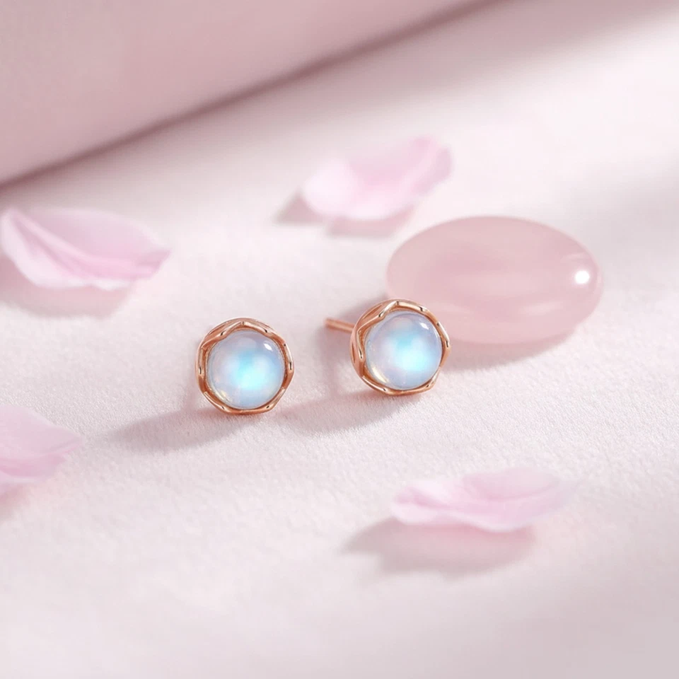 Ohrringe Rund Sterling Silber 925 mit mini Opal Damen Ohrstecker 6mm - Bild 4 von 4