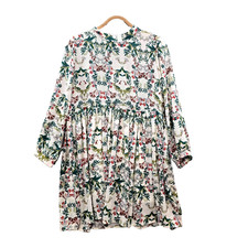 Double Dress Womens Mini A-line Size S Green White Red Floral 3.4 Sleeve