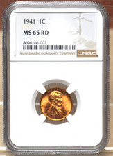 1941 LINCOLN WHEAT CENT NGC MS65RD