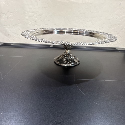 Godinger Silver Metal Floral Pattern Round Cake Stand Traditional Shiny Finish