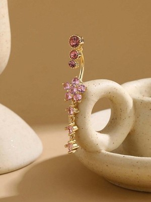 14G Dangle Flower Belly Button Ring Crystal Rhinestone Navel Piercing