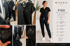FIGS Technical Collection Black Scrub Set M Top Jogger Pants NWOT