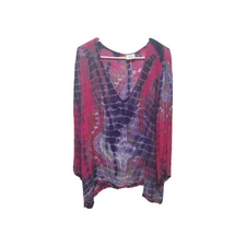 Greater Good Large Extra Large Tunic Tie Dye Shark Bite Hem Pink Purple Viscose