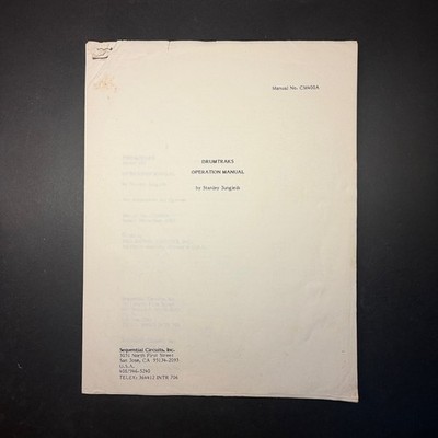 VINTAGE SEQUENTIAL CIRCUITS DRUMTRAKS OPERATION MANUAL COPY