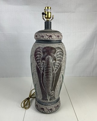 Pacific Coast Lighting Vintage 1991 Heavy 23  Table Lamp Elephant Safari WORKS!