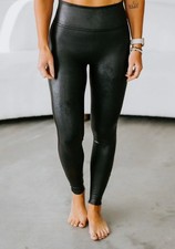 SPANX High Waisted Black Faux Leather Leggings Compression Coated Pants MEDIUM