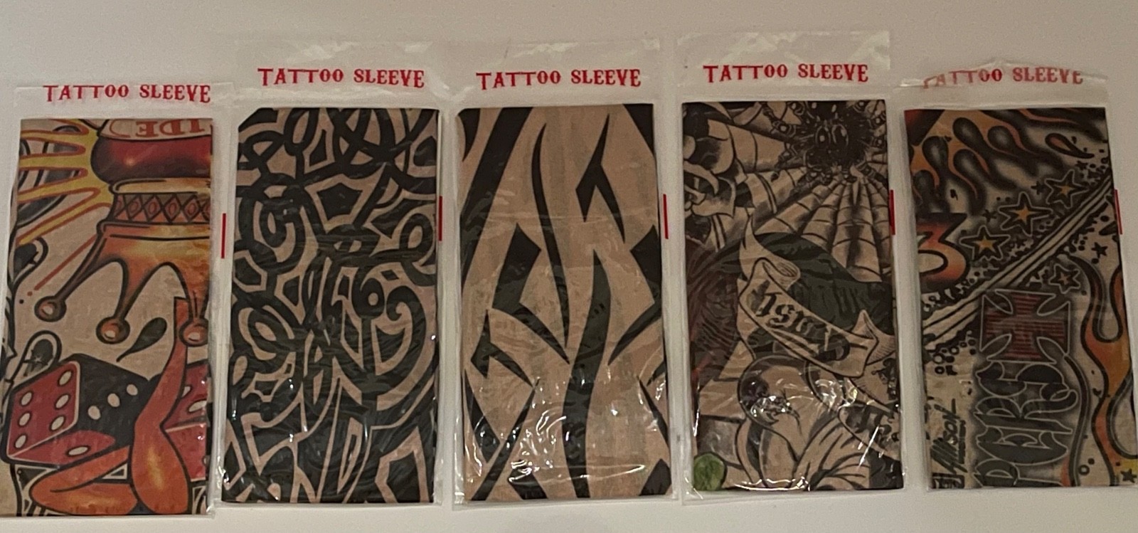 x5 Various Fake Tattoo Arm Sleeves designs use as protection Sunscreen Sleeves