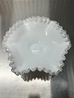 Vtg Fenton White Crest Milk Glass Compote Pedestal Candy Dish Ruffled Bowl