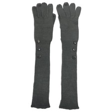 Womens Long Gray Grey Button Knit Gloves