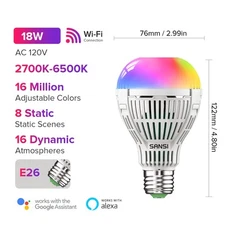 SANSI Smart LED Light Bulb WiFi Color Changing Dimmable Bulb With Alexa & Google