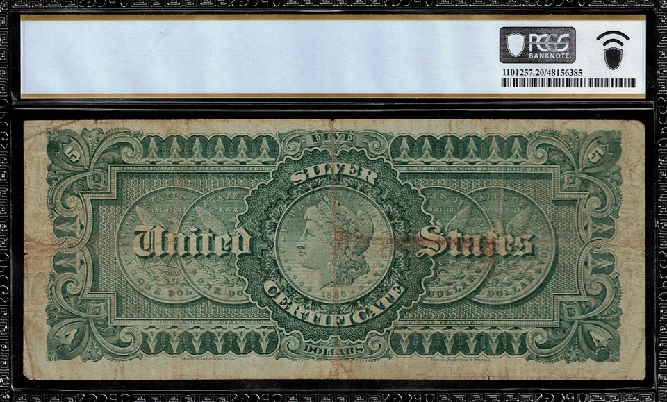 1886 $5 Silver Certificate FR-262 - "Morgan Silver Dollar Back" - PCGS 20 - Image 2 of 2